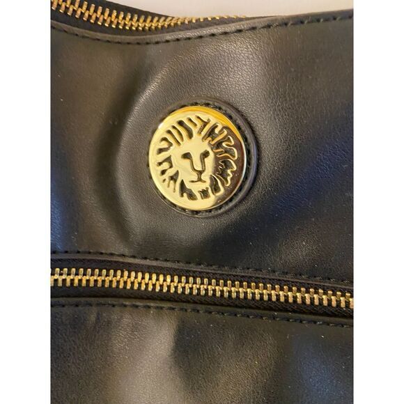 AK Anne Klein Black Leather Shoulder Bag 14x9" 2 zippers - Picture 6 of 7